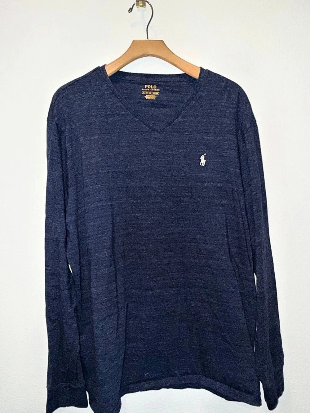 Polo Ralph Lauren Men’s XL Navy Blue V-Neck Long Sleeve Shirt 100% Cotton